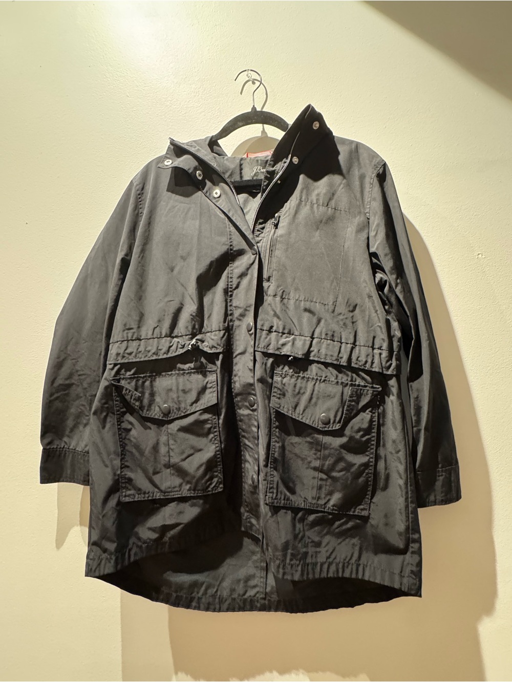 J.Crew Black Utility Hooded Rain Field Jacket